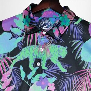 Proud 90 Performance Golf Polo Shirt Mens MED‎ Neon Tiger Tropical Colorful Loud